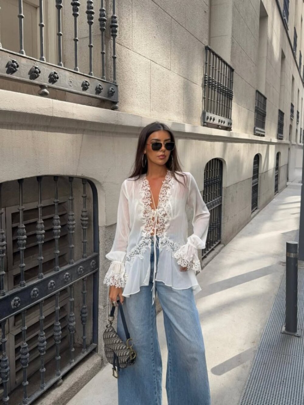 ZARA ZW COLLECTION COMBINATION LACE BLOUSE ECRU 5919/217/712 S M VIRAL BLOGGER